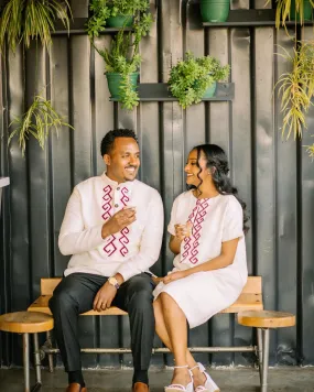 Regal Simplicity Habesha Couples Outfit Purple Fetil Habesha Couples' Attire