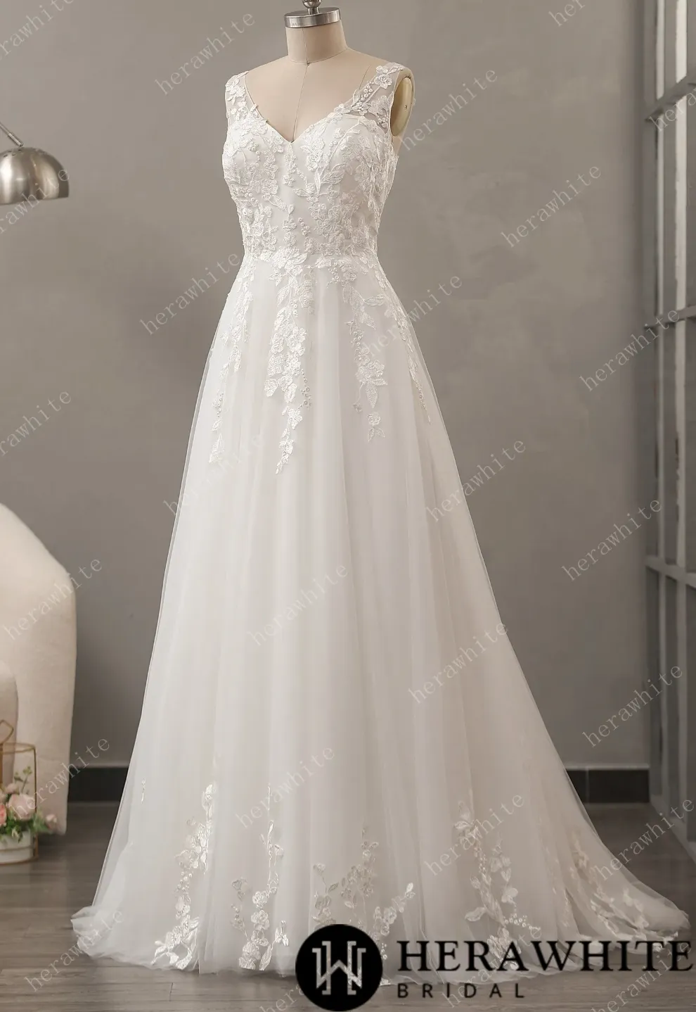 Relaxed A-Line Wedding Dress with Lace Up Back