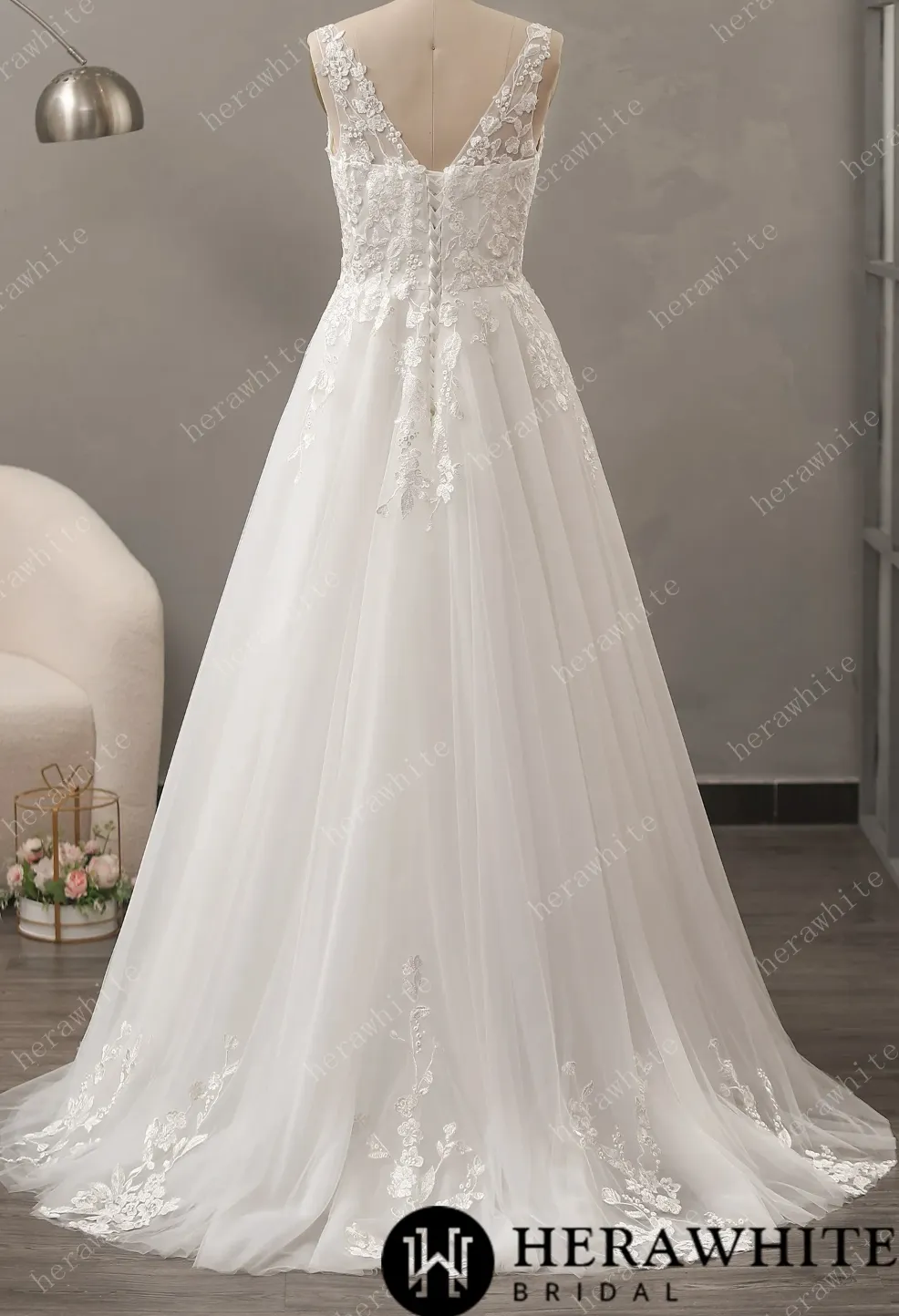 Relaxed A-Line Wedding Dress with Lace Up Back