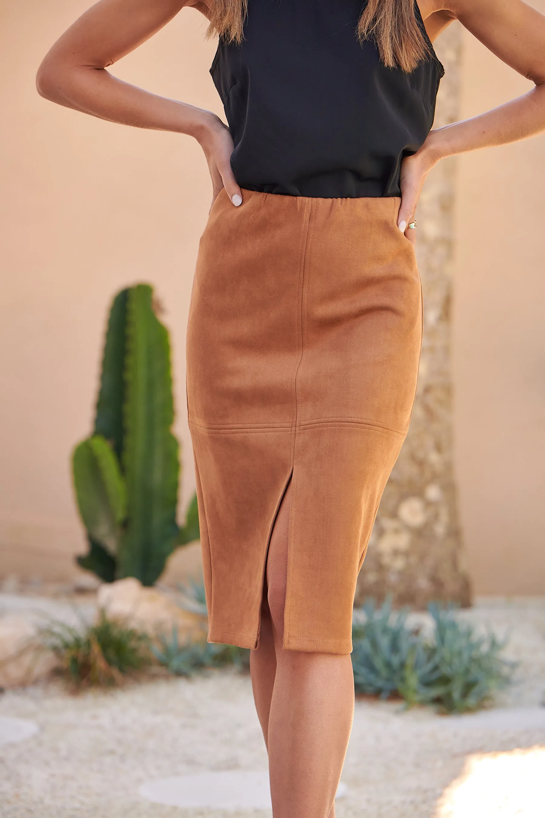 Rin Tan Suede Pencil Skirt