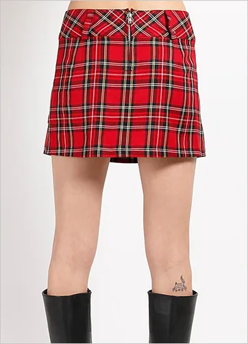 SAFETY PIN SKIRT RED PLAID