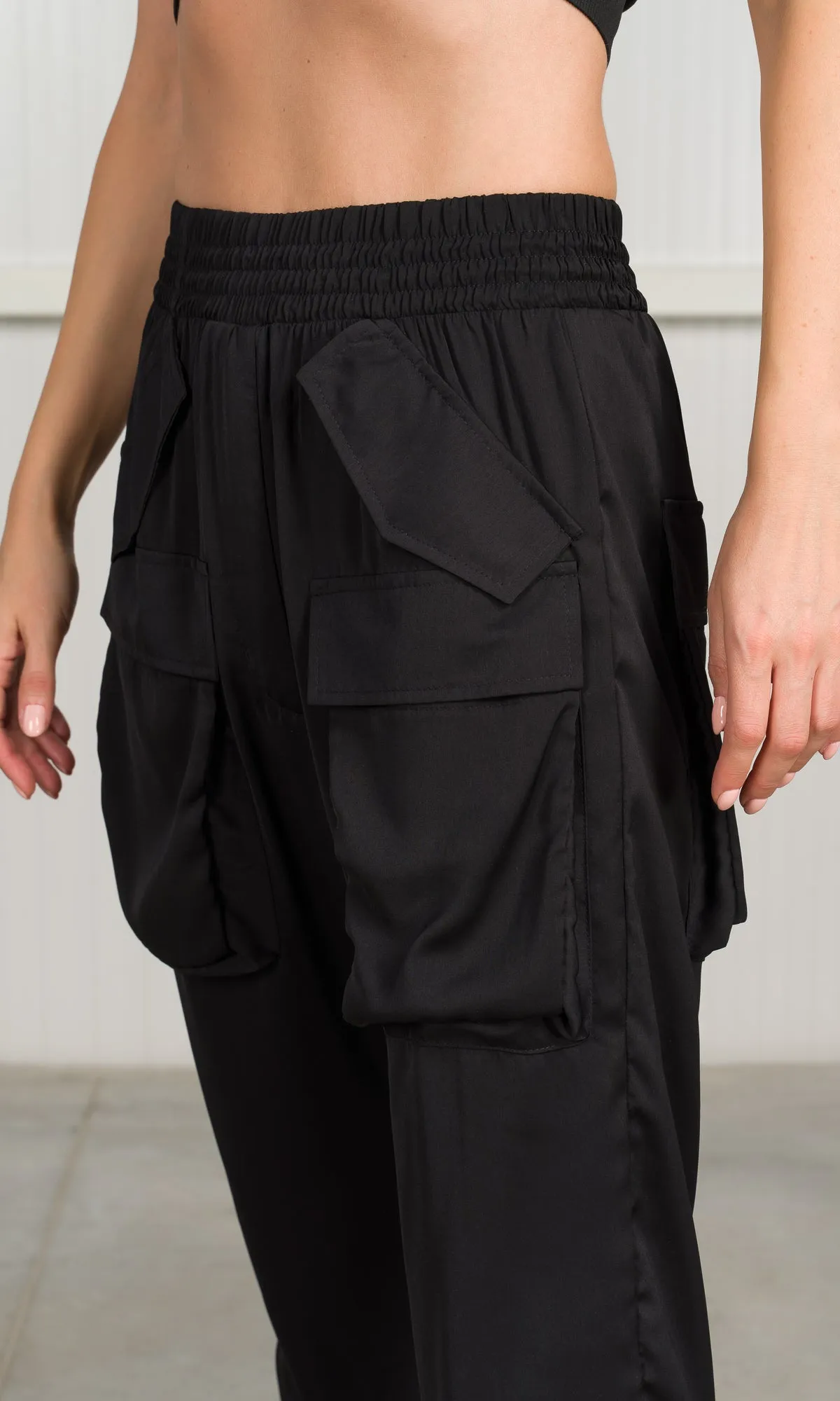 Satin Drop Crotch Cargo Pants