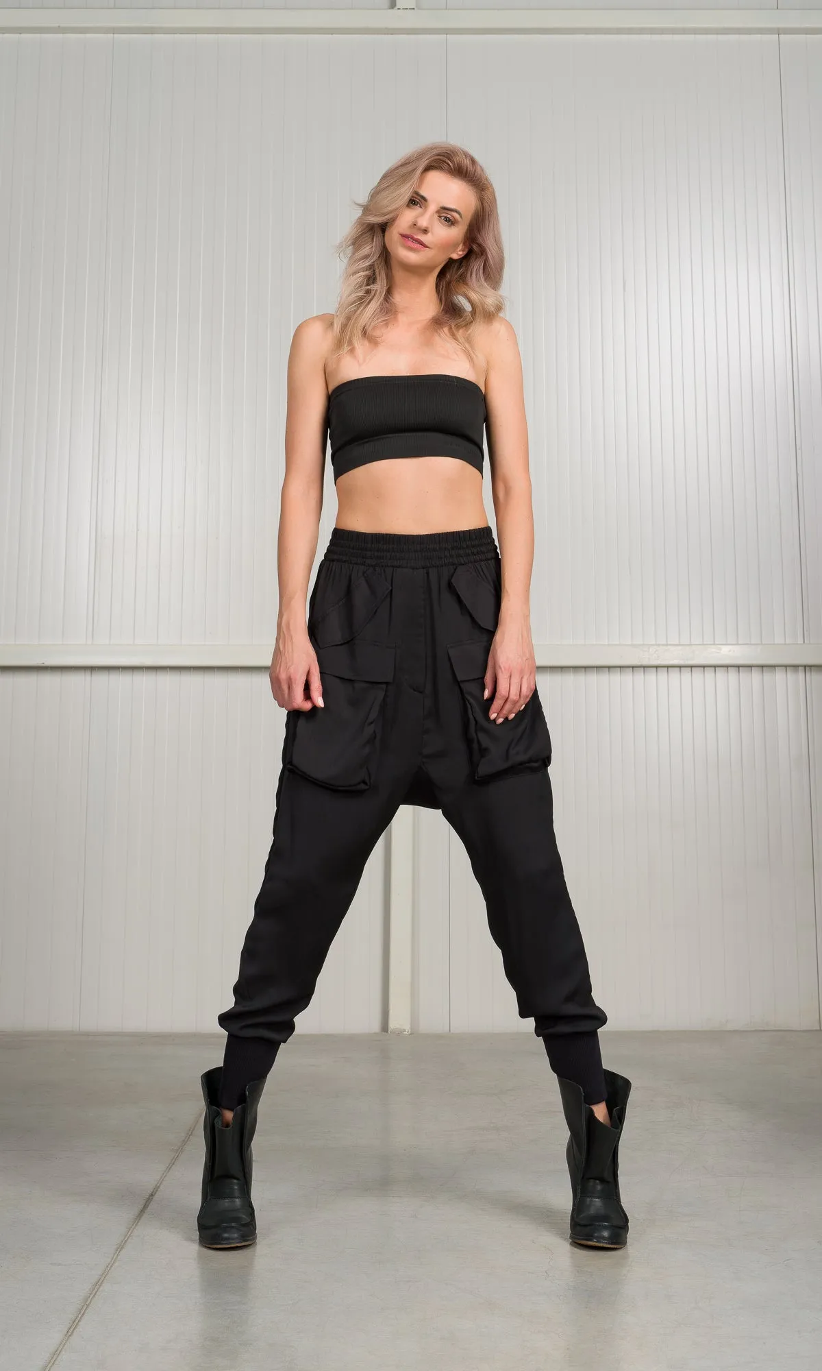 Satin Drop Crotch Cargo Pants