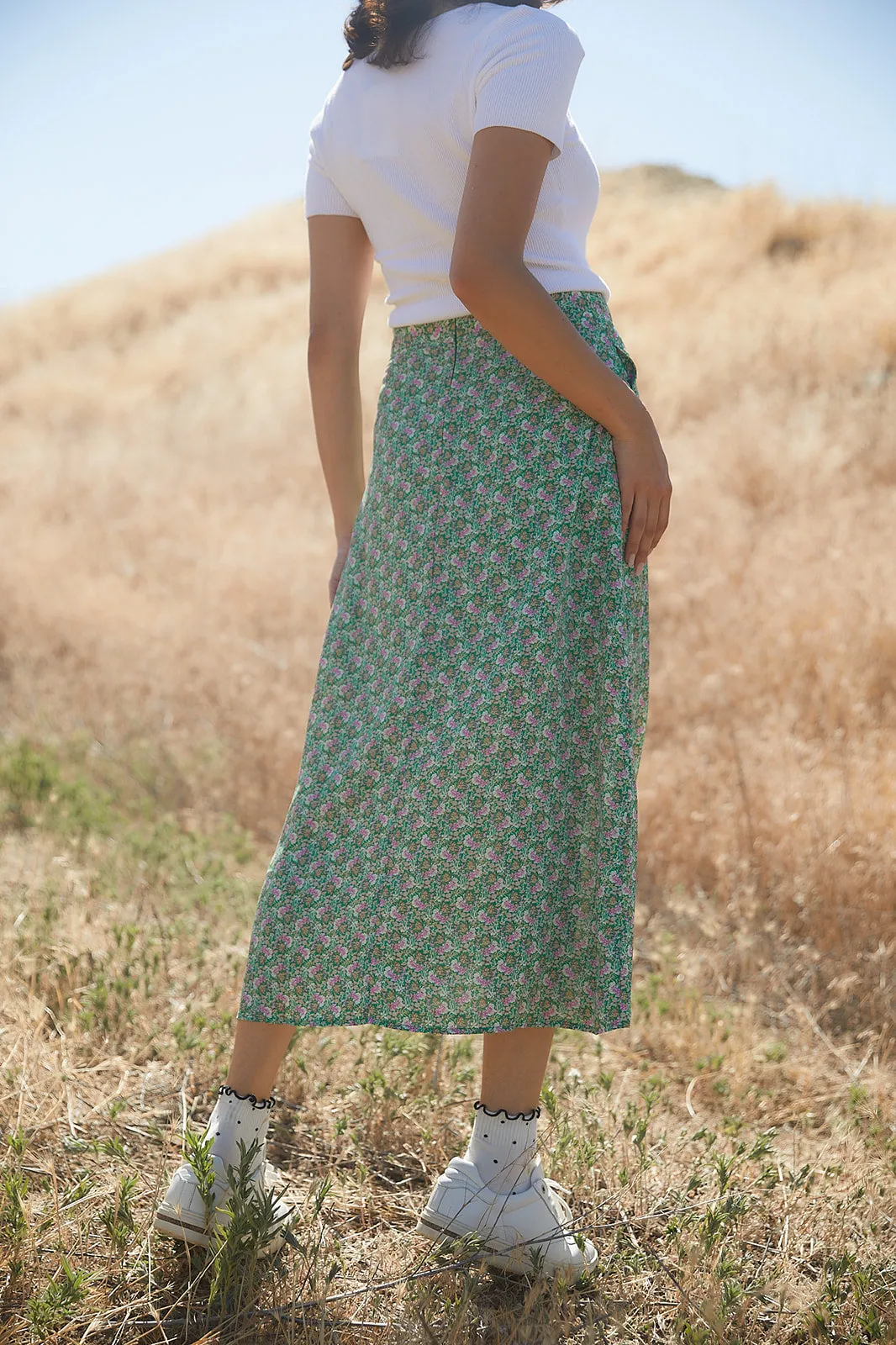 See You Smile Floral Midi Skirt-FINAL SALE