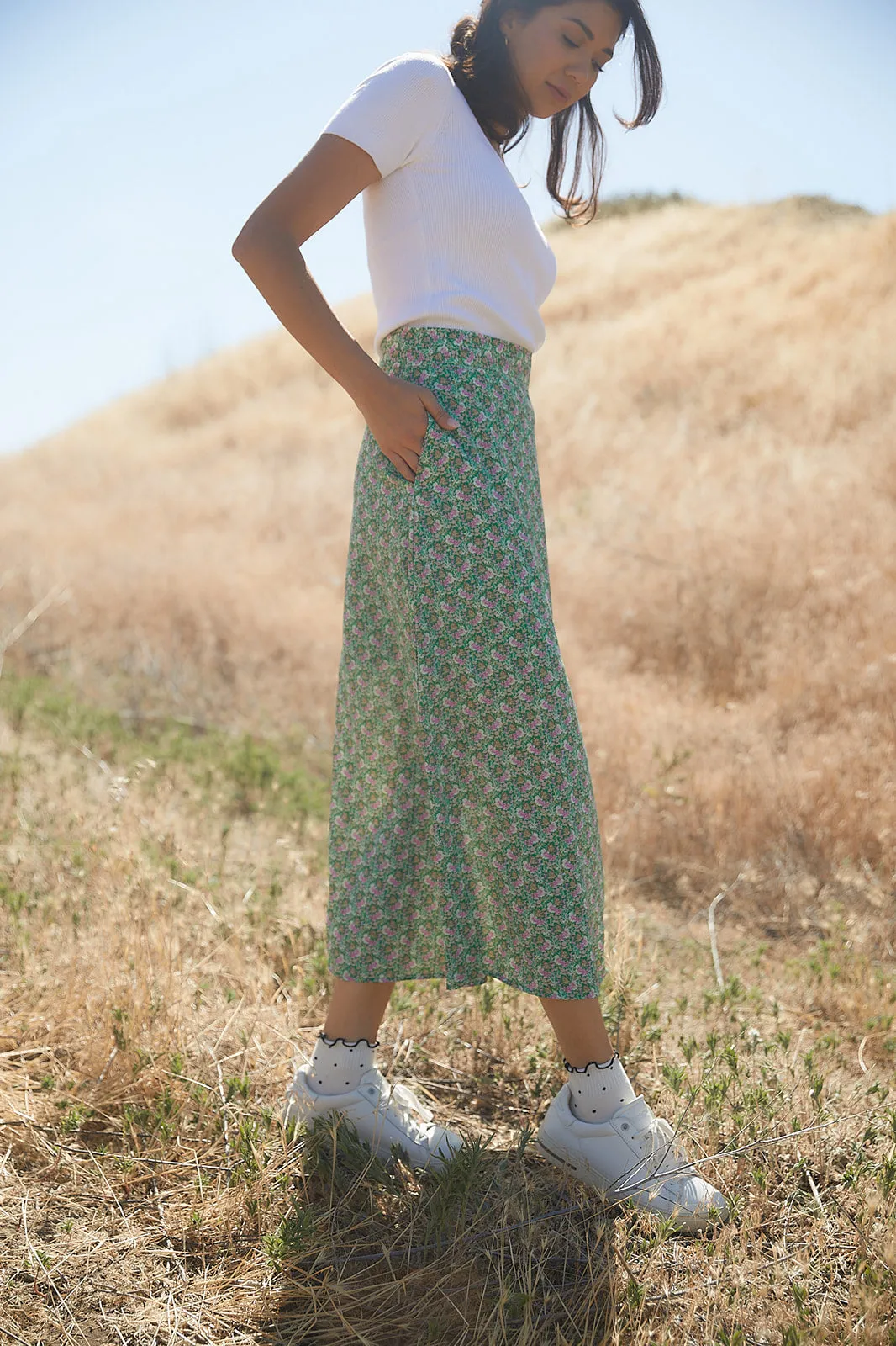 See You Smile Floral Midi Skirt-FINAL SALE