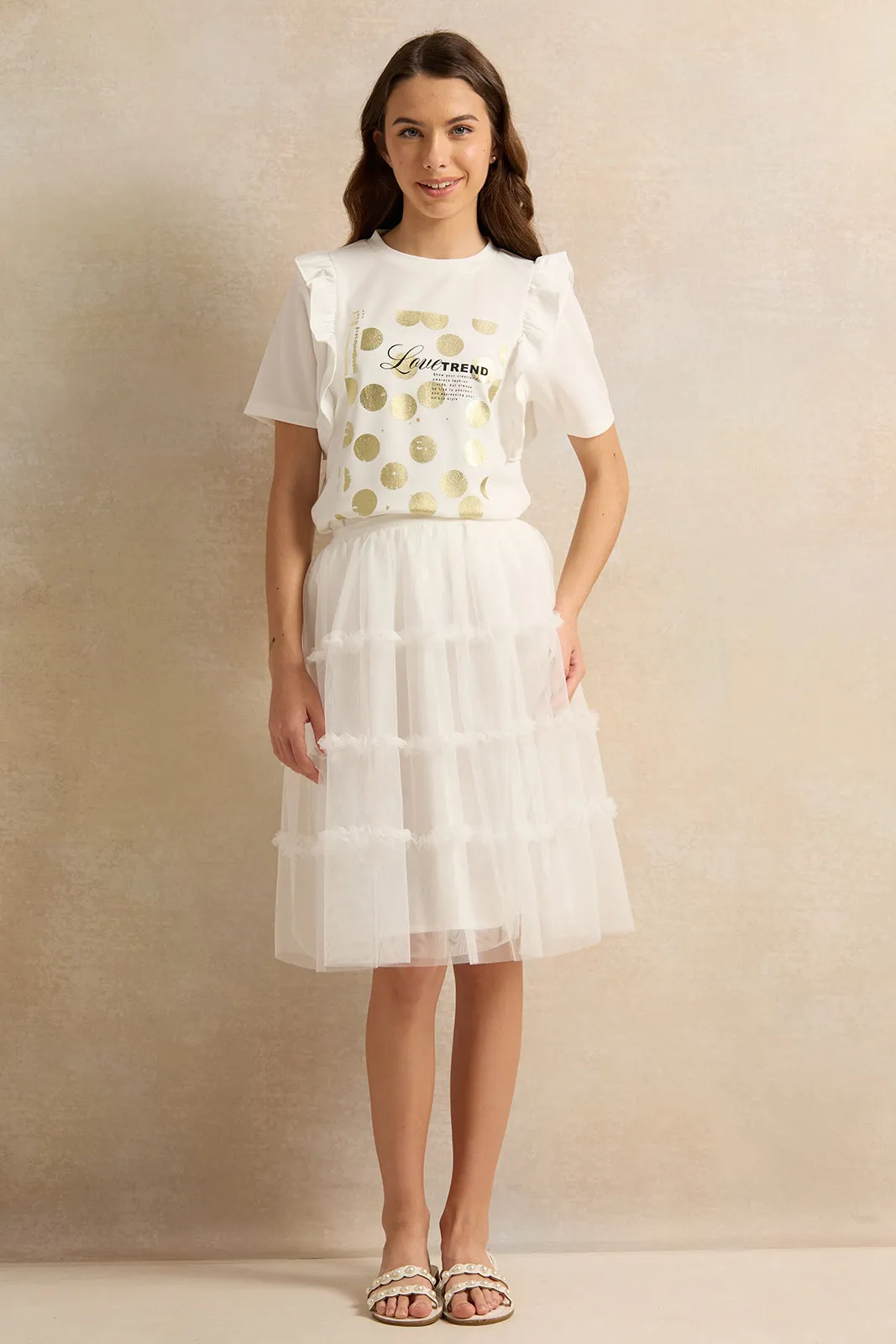 Senior Girls White Embellished Skirt