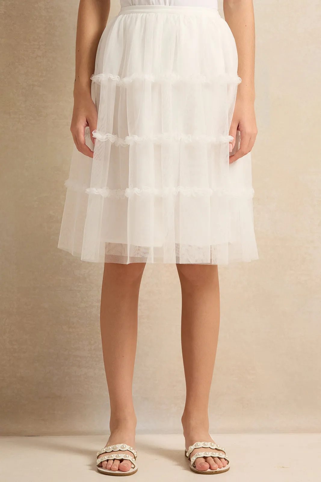 Senior Girls White Embellished Skirt