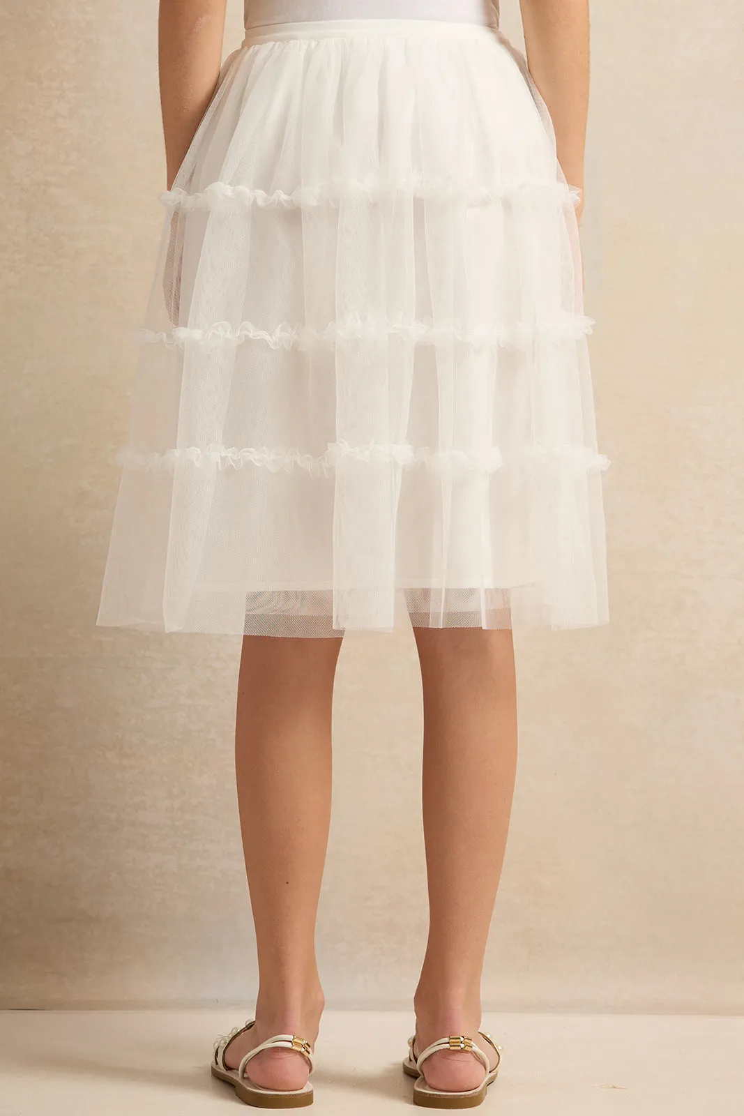 Senior Girls White Embellished Skirt