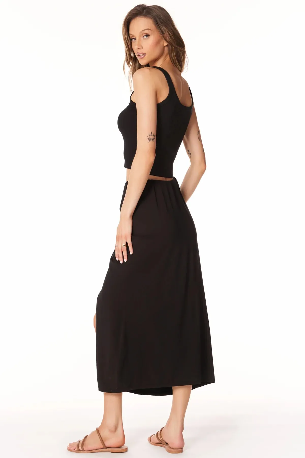 Shirred Skirt w/ Slit - Black