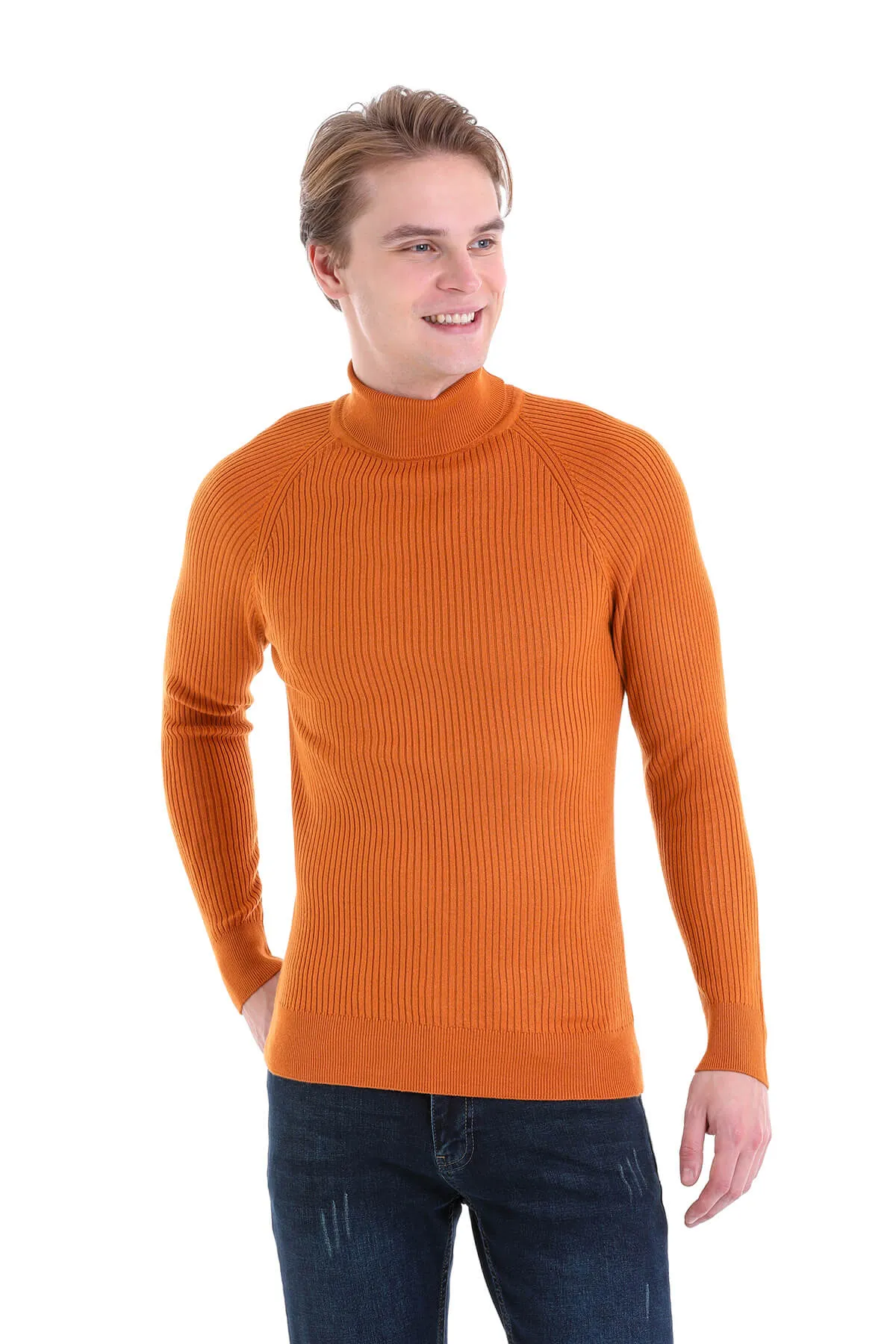 Slim Fit Orange Turtleneck Sweater