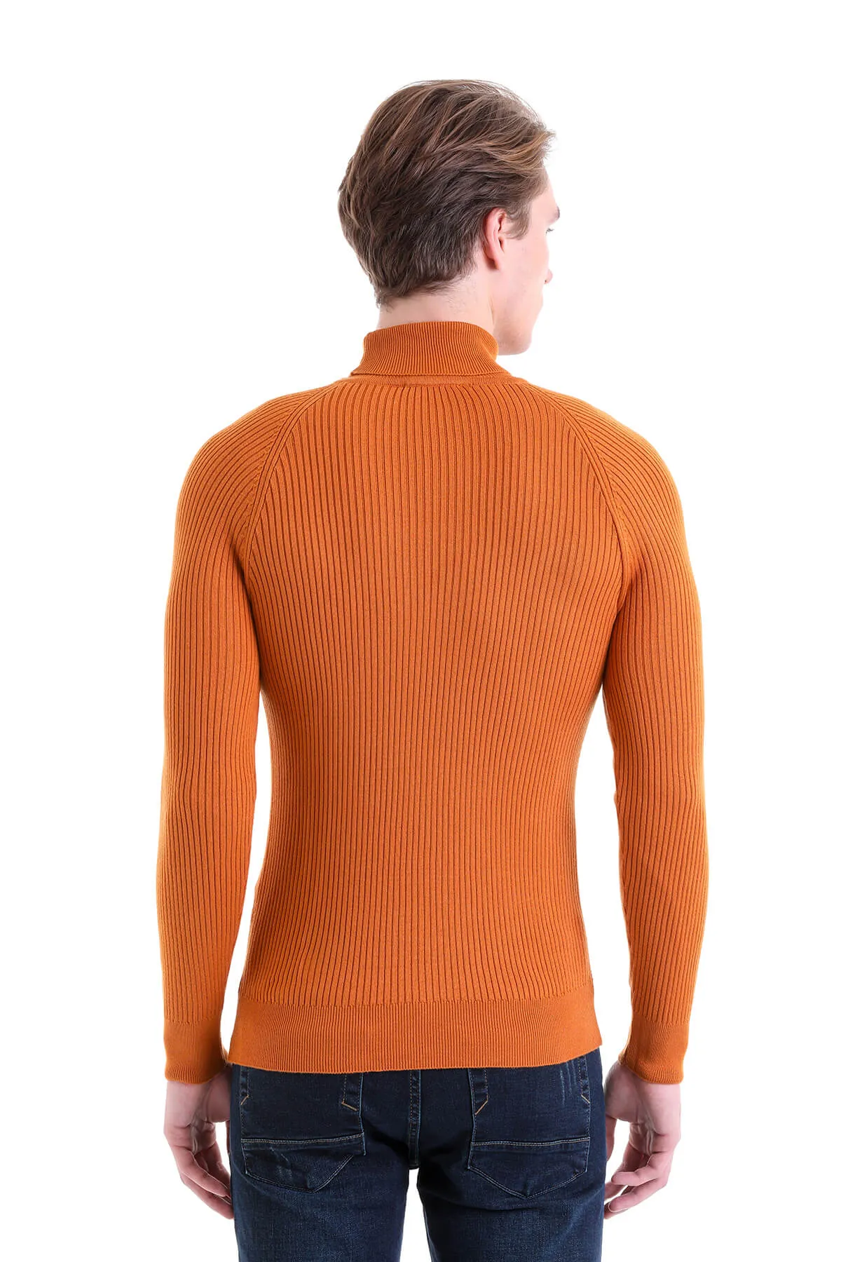 Slim Fit Orange Turtleneck Sweater