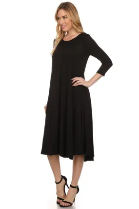 Solid A-line Midi Dress