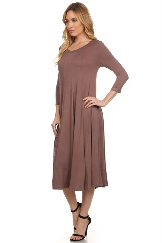 Solid A-line Midi Dress