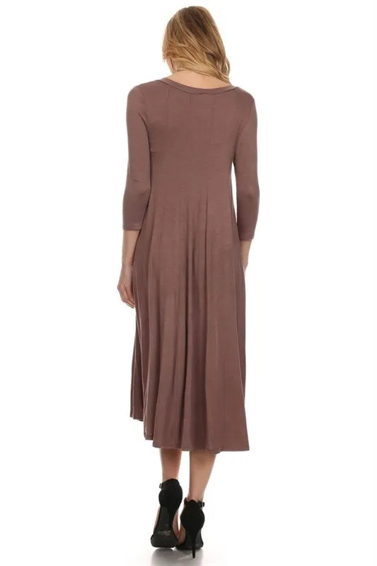 Solid A-line Midi Dress