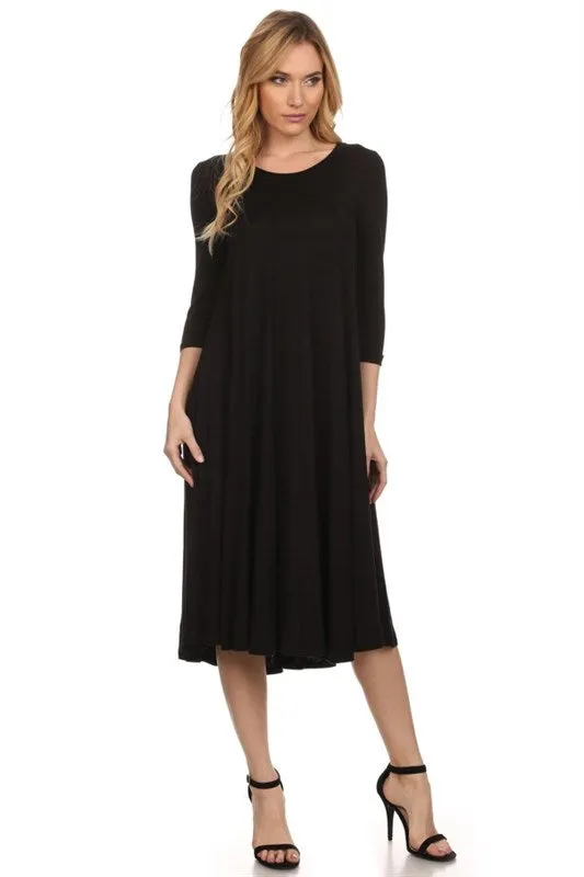 Solid A-line Midi Dress