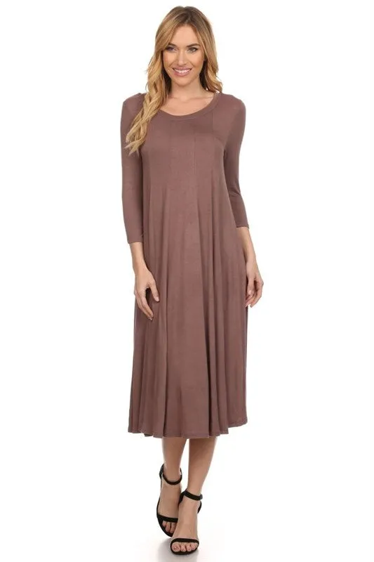 Solid A-line Midi Dress