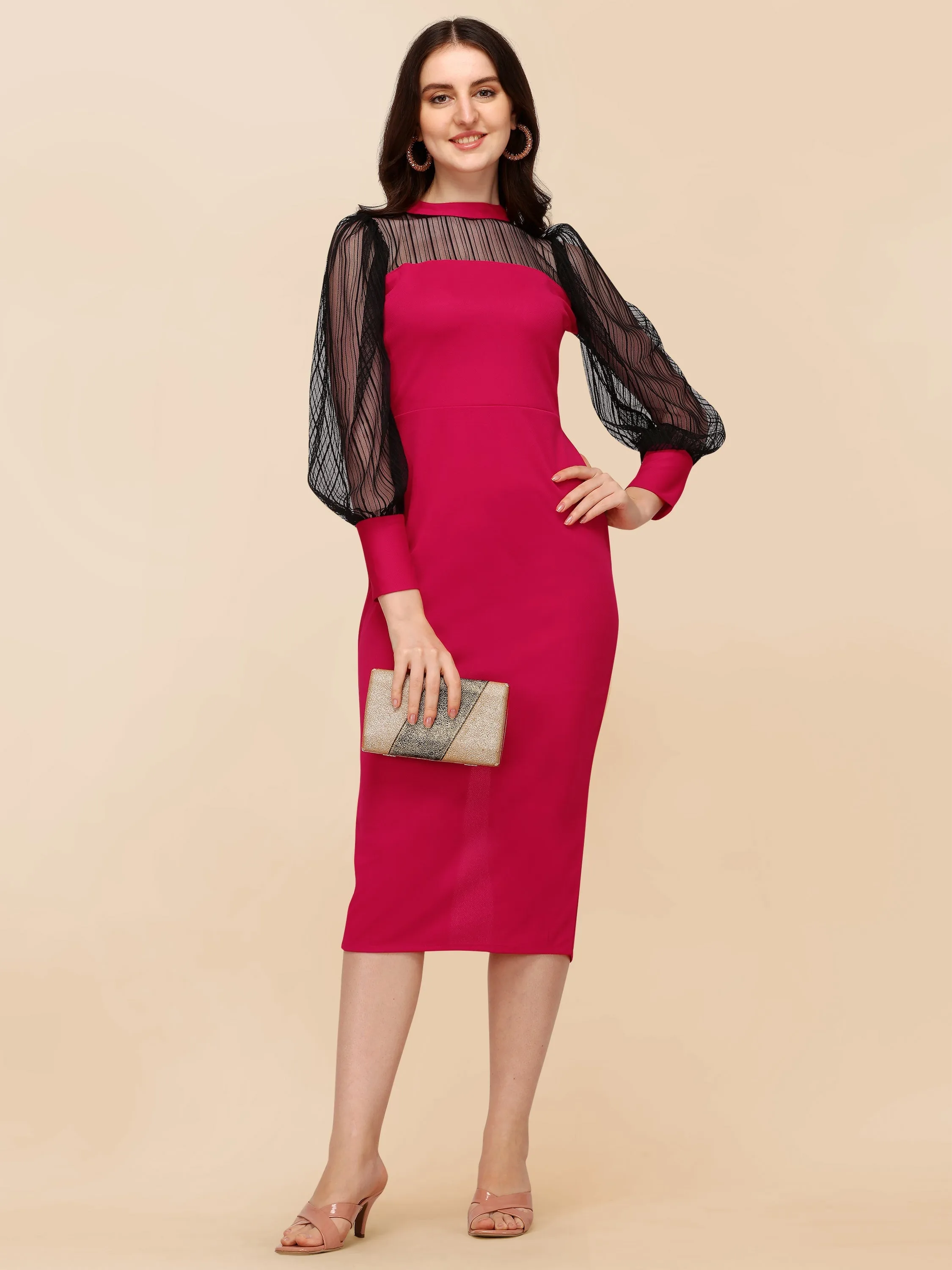 Sophisticated Mock neck Knit Bodycon Midi Dress