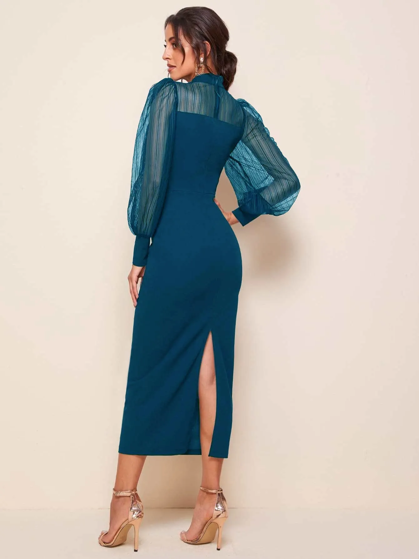 Sophisticated Mock neck Knit Bodycon Midi Dress