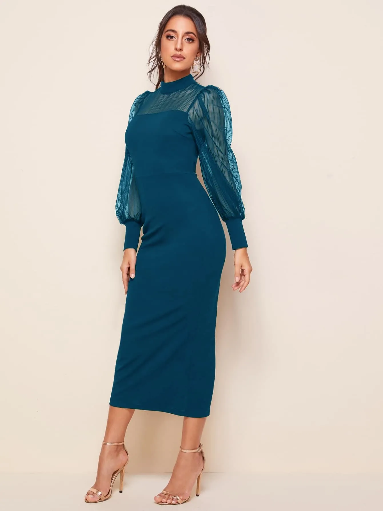 Sophisticated Mock neck Knit Bodycon Midi Dress