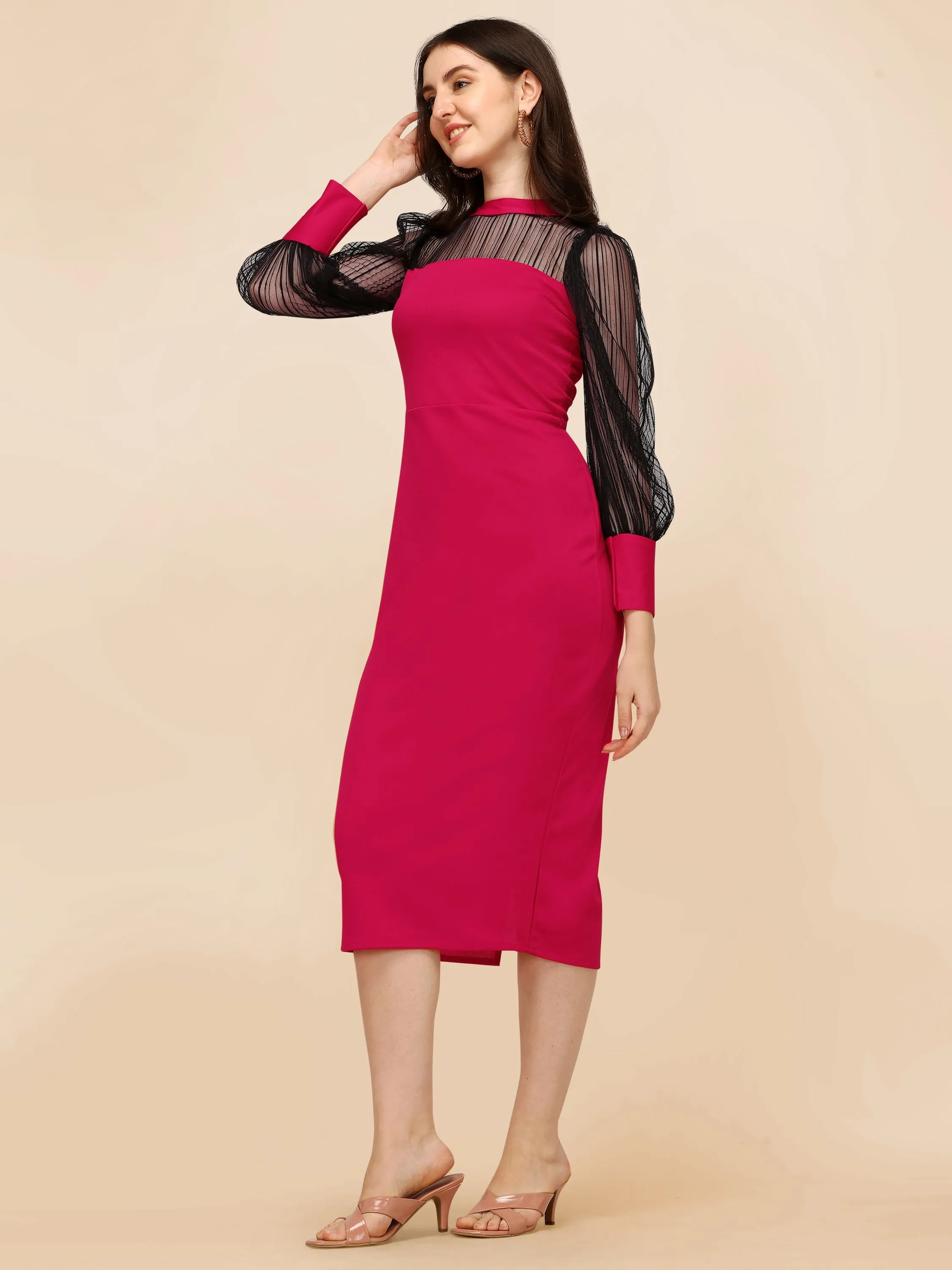 Sophisticated Mock neck Knit Bodycon Midi Dress