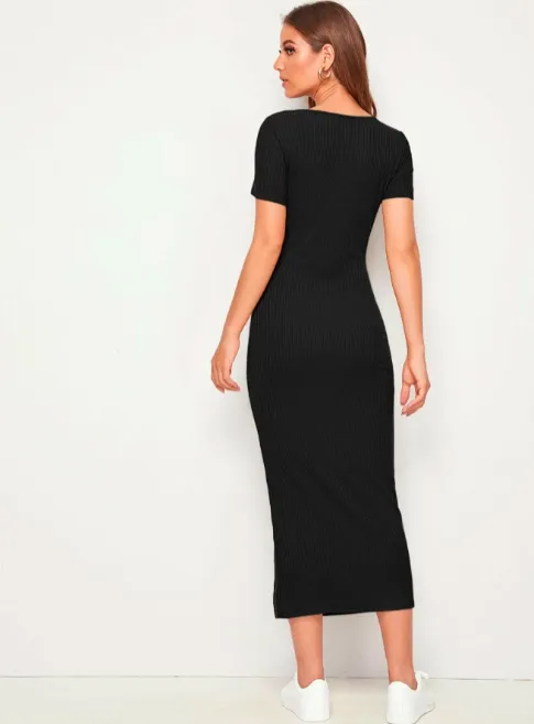 Split hem rib knit dress