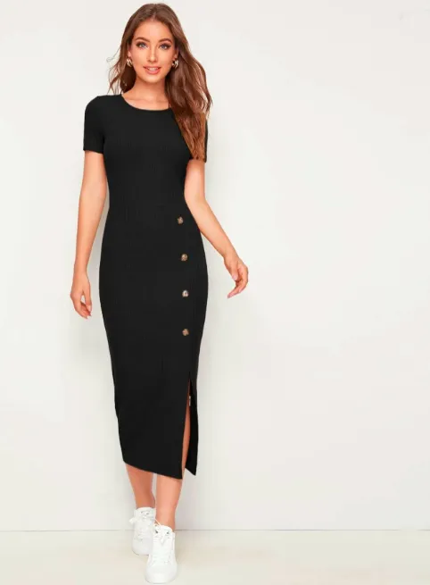 Split hem rib knit dress