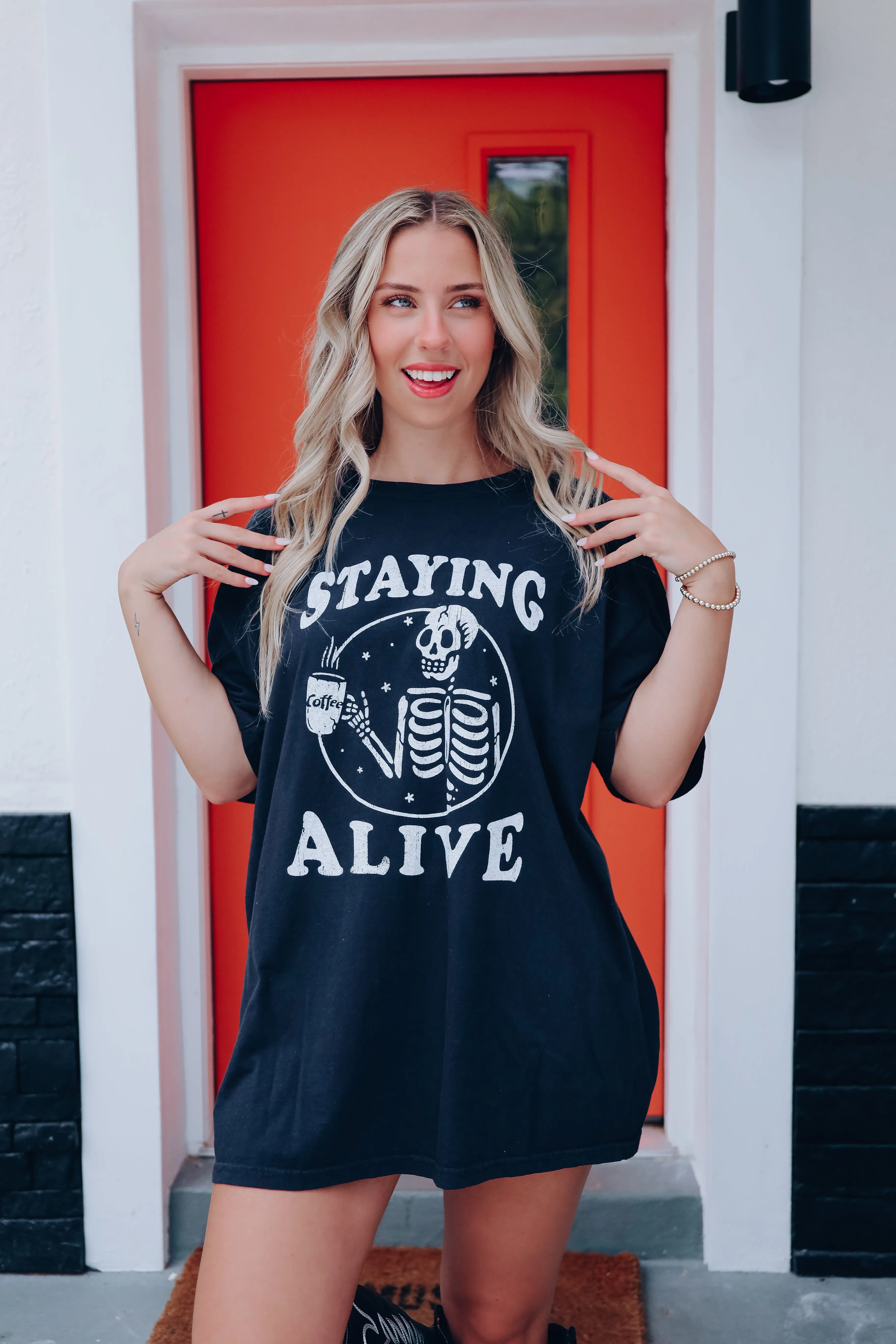 Staying Alive Graphic Tee - Black