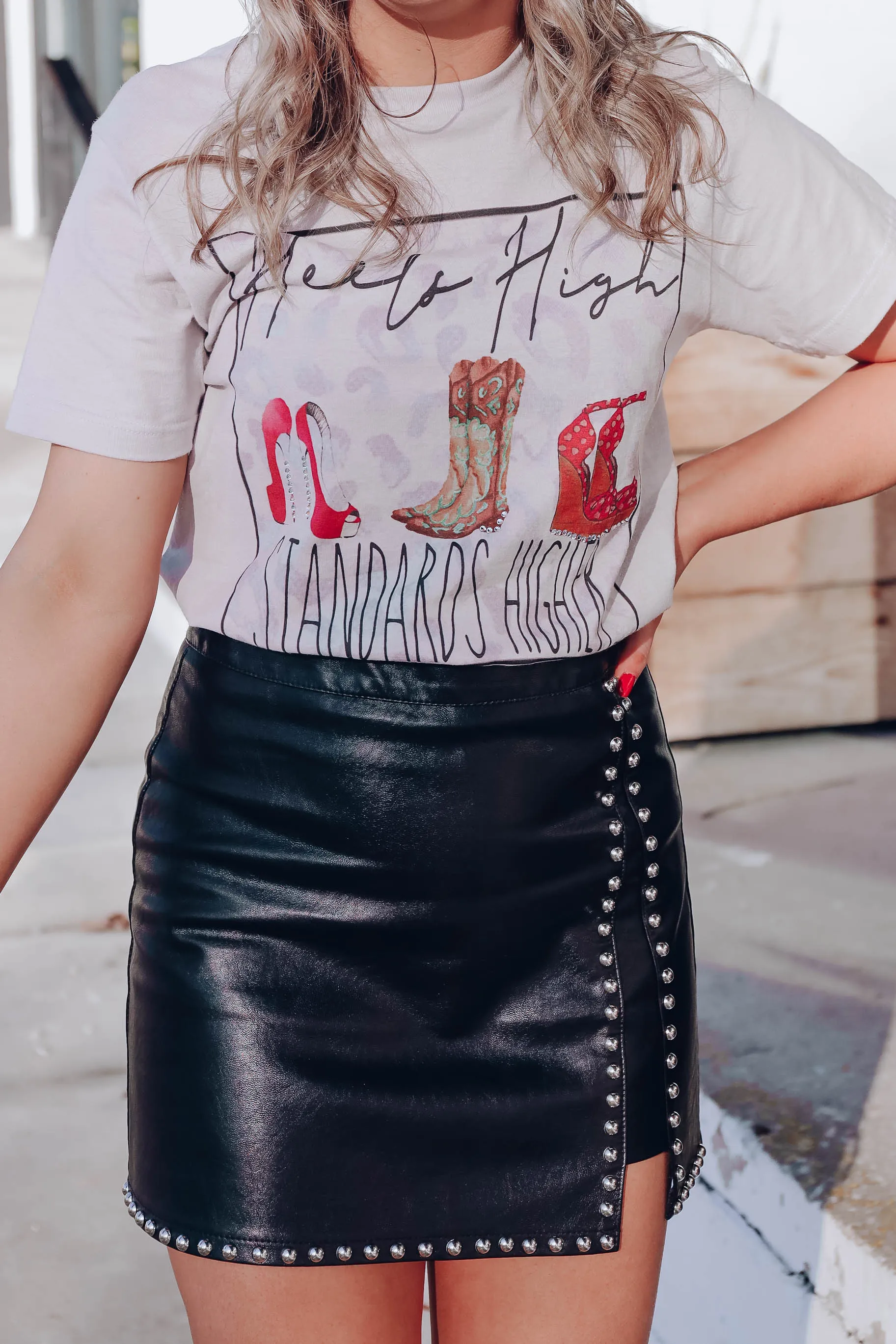 Street Trend Faux Leather Studded Skirt