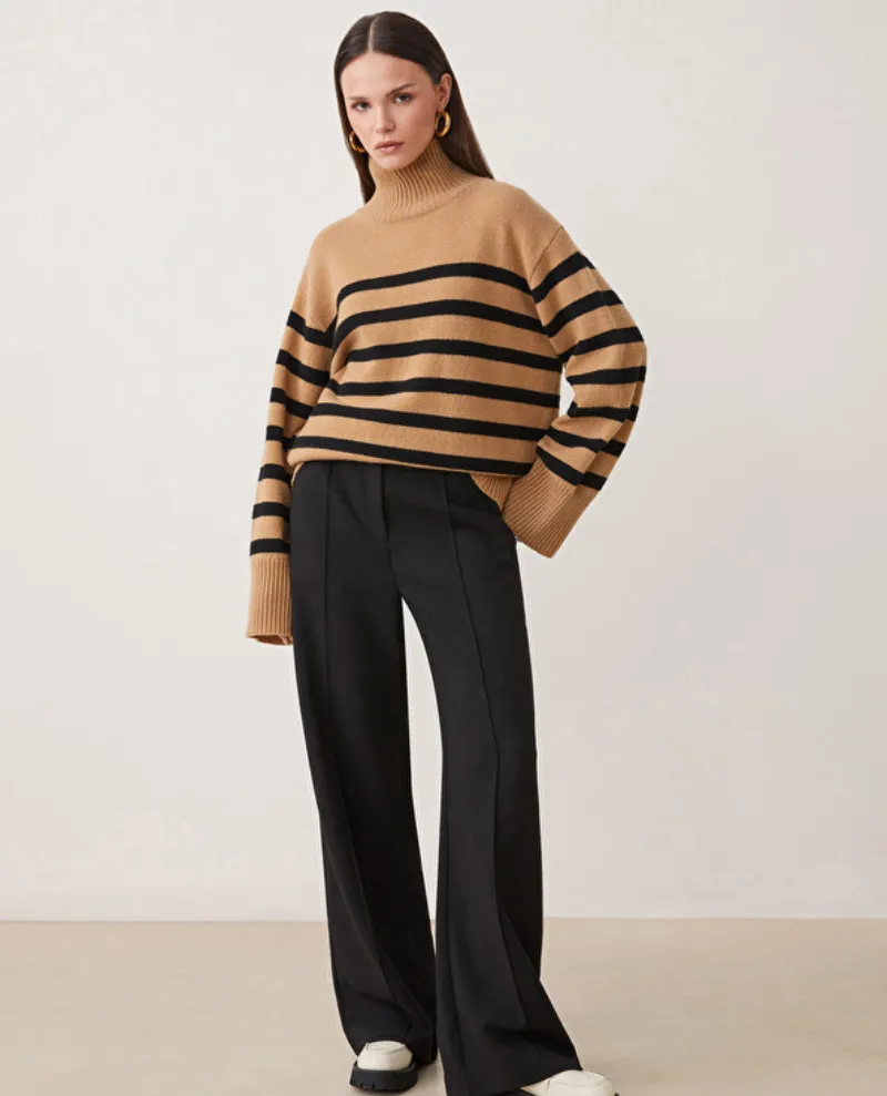 Suncoo Palacio Camel Brown Stripe Turtle Knit