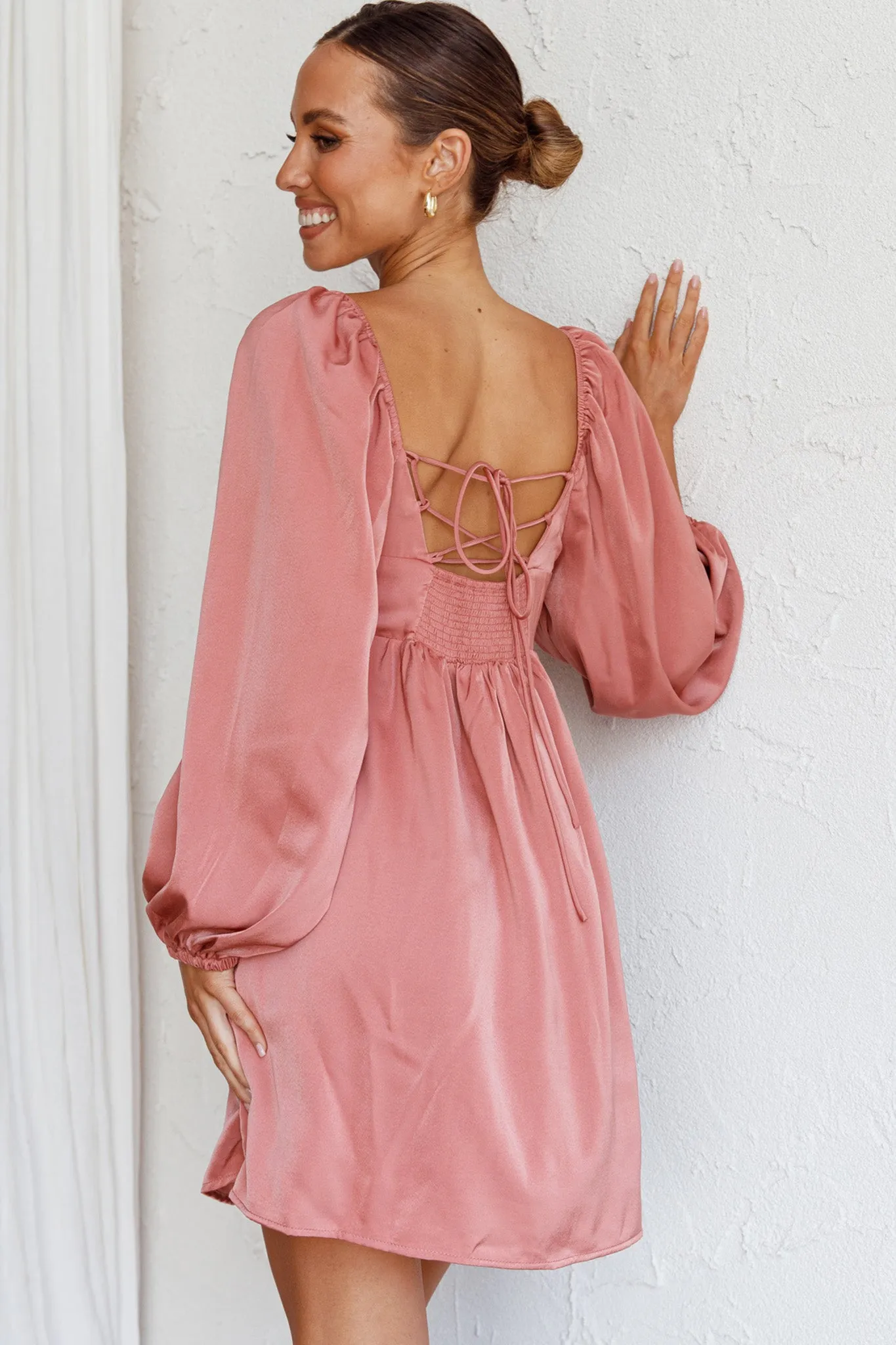 Tansy Long Sleeve Babydoll Dress Rose