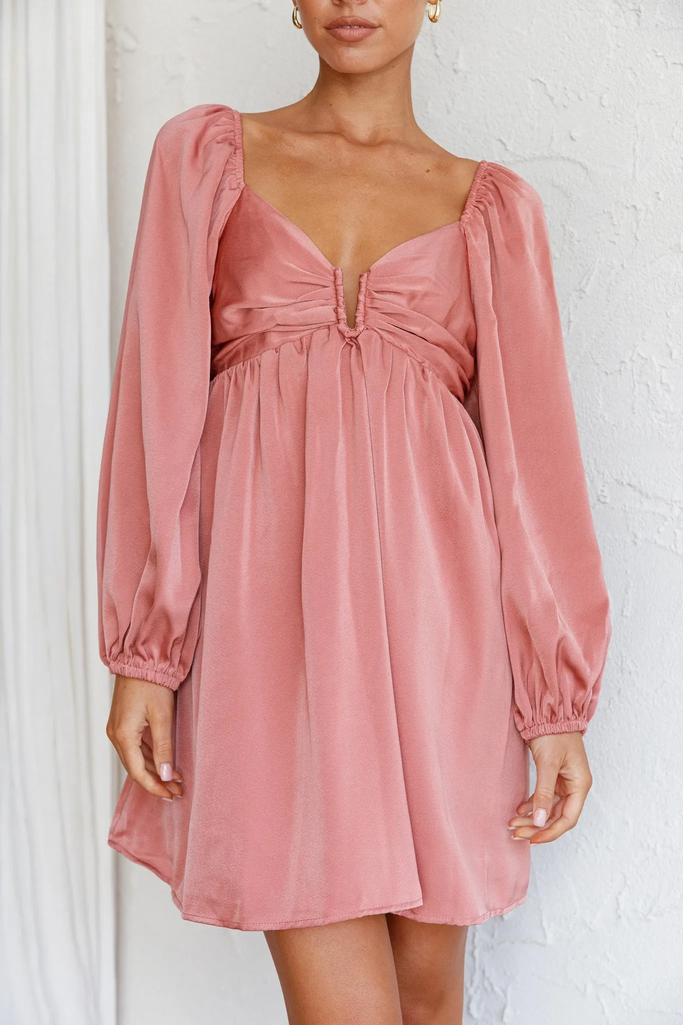 Tansy Long Sleeve Babydoll Dress Rose