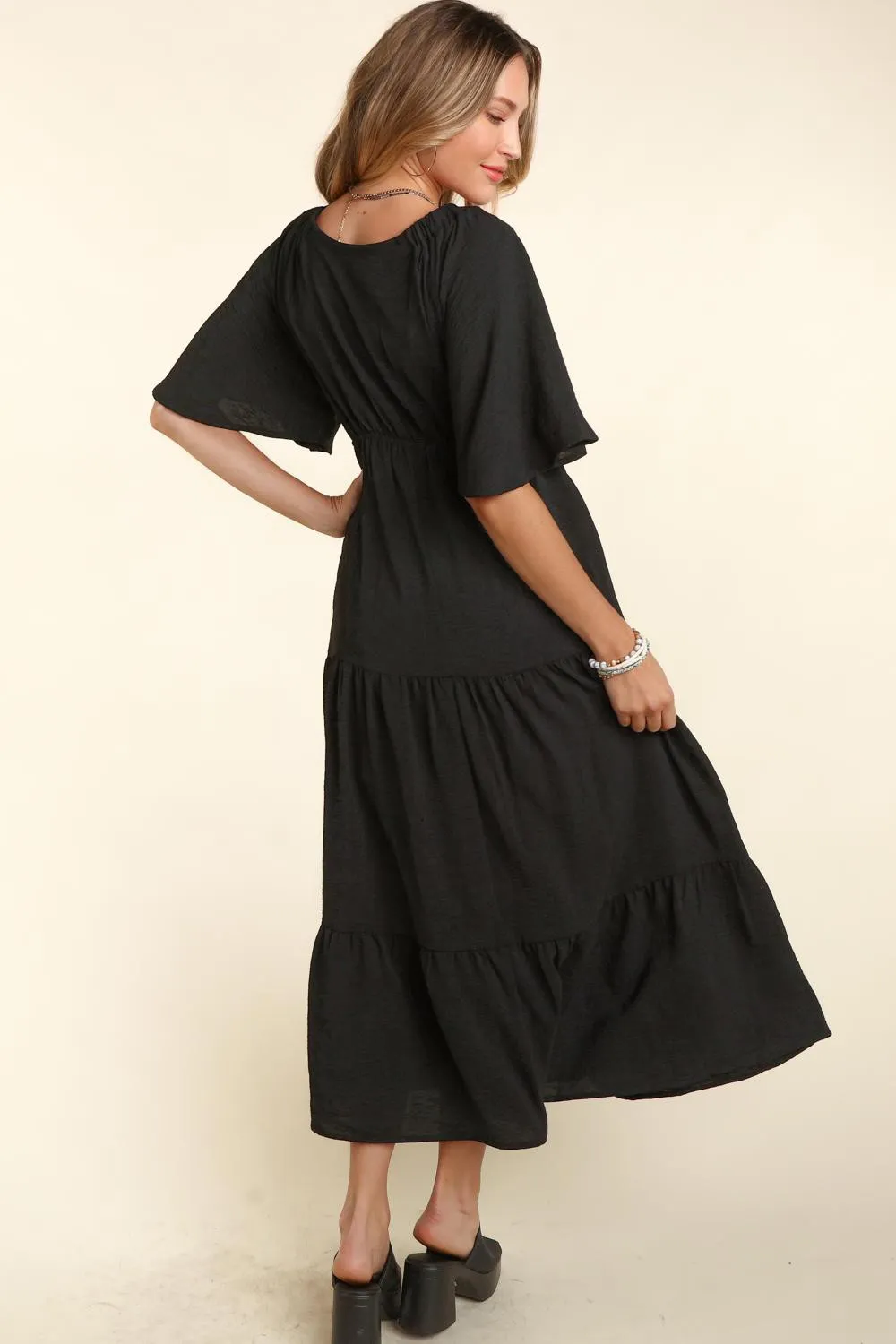 The Brunch Dress - Tiered Babydoll Maxi Dress - Black