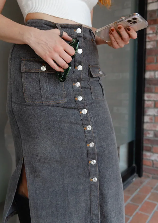 The Mane Character Slit Denim Long Skirt