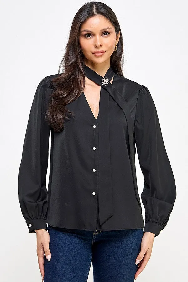 TIE PEARL BUTTON TOP