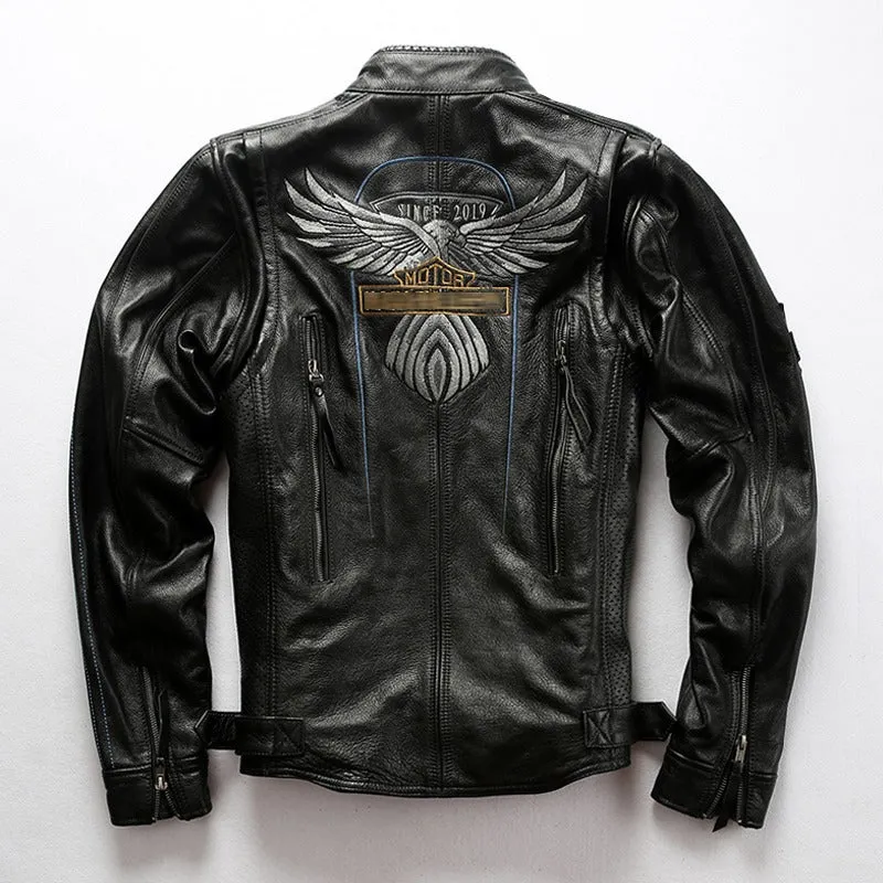 Top Quality Genuine Cowhide Leather Jacket Locomotive Riding Jacket Coat Tide | HA115