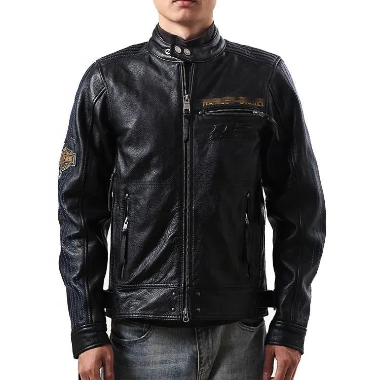 Top Quality Genuine Cowhide Leather Jacket Locomotive Riding Jacket Coat Tide | HA115