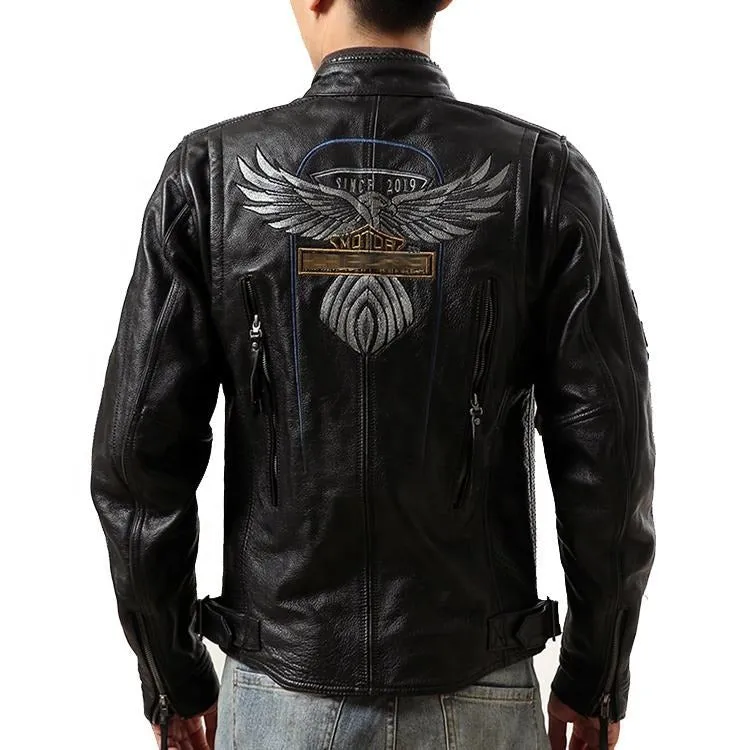 Top Quality Genuine Cowhide Leather Jacket Locomotive Riding Jacket Coat Tide | HA115