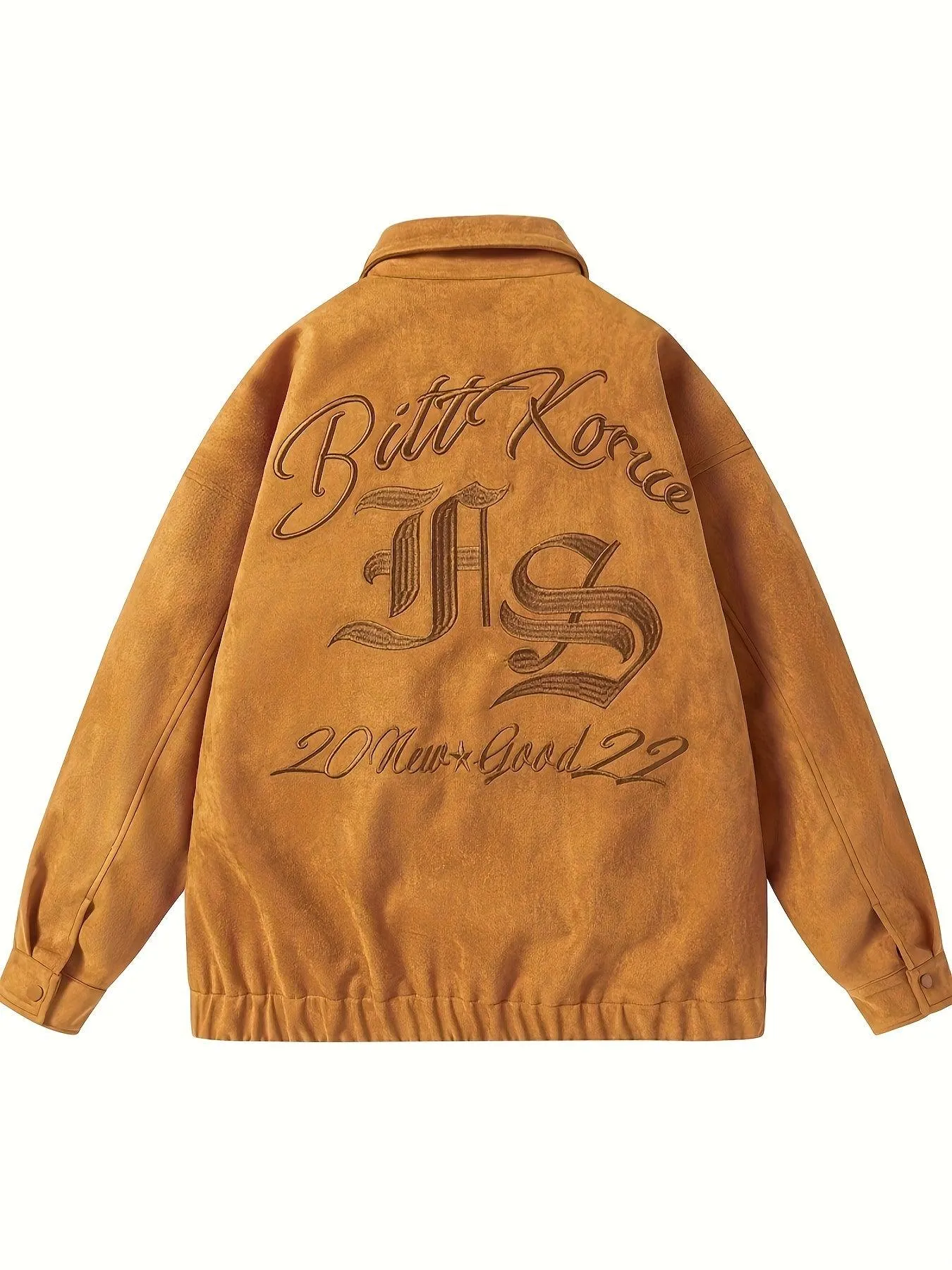 Trendy Letter Embroidery Jacket - Casual Lapel Zip-Up Long Sleeve K-pop Style