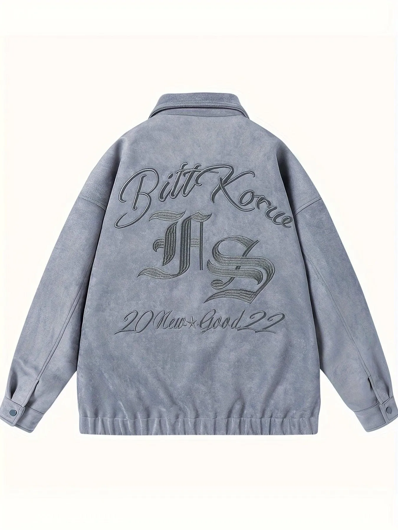 Trendy Letter Embroidery Jacket - Casual Lapel Zip-Up Long Sleeve K-pop Style