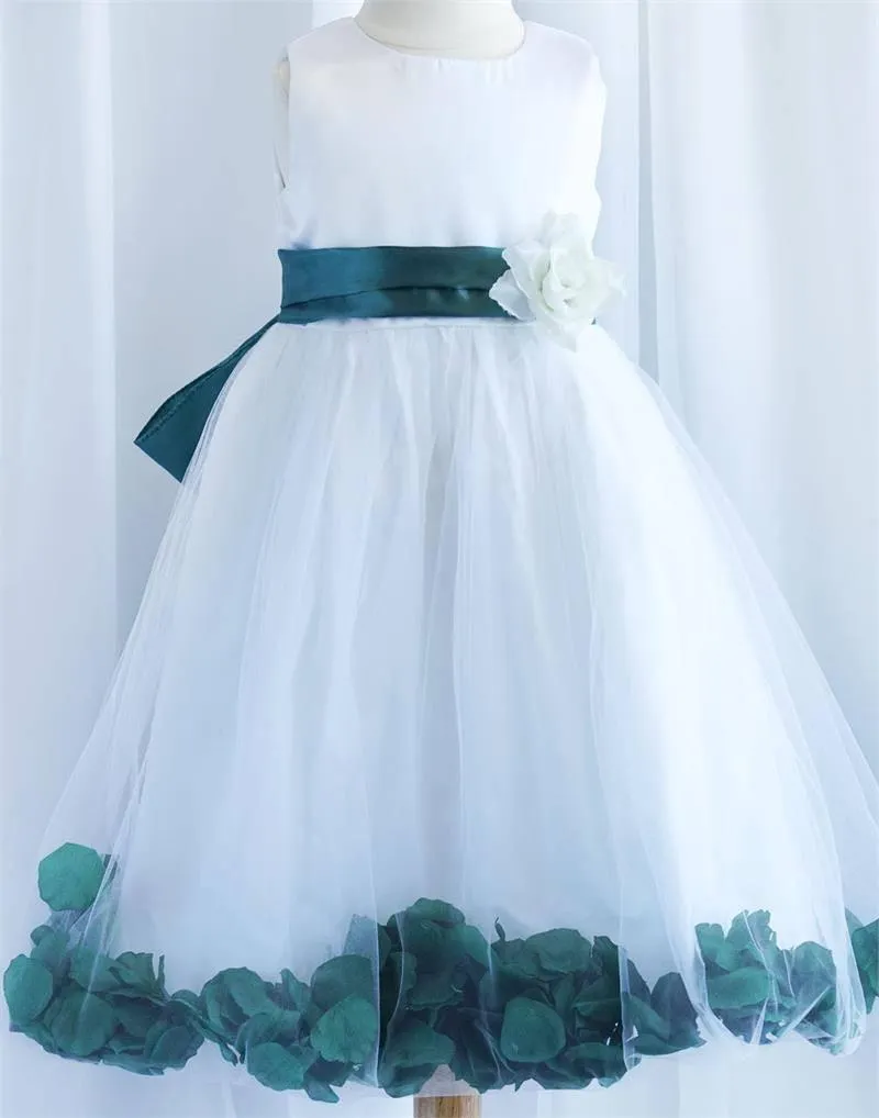 Tulle Overlay Flower Girl Petal Dress - Ivory