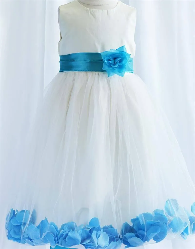 Tulle Overlay Flower Girl Petal Dress - Ivory