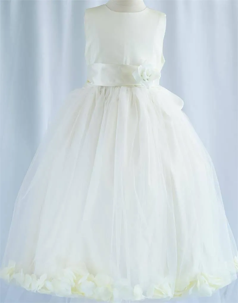 Tulle Overlay Flower Girl Petal Dress - Ivory