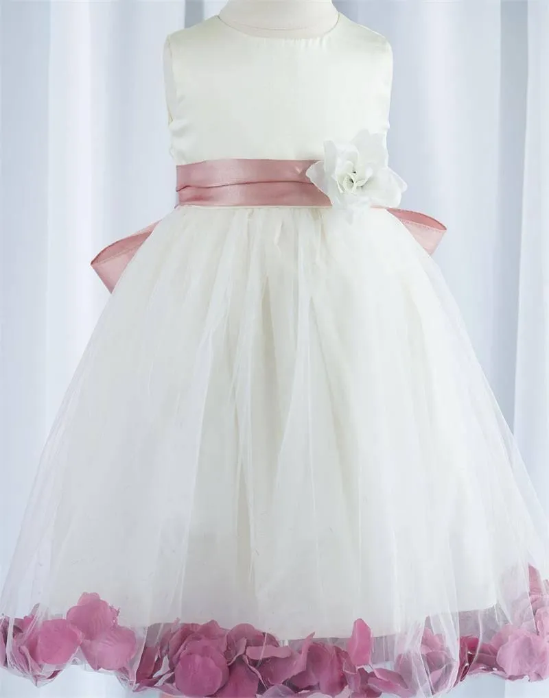 Tulle Overlay Flower Girl Petal Dress - Ivory