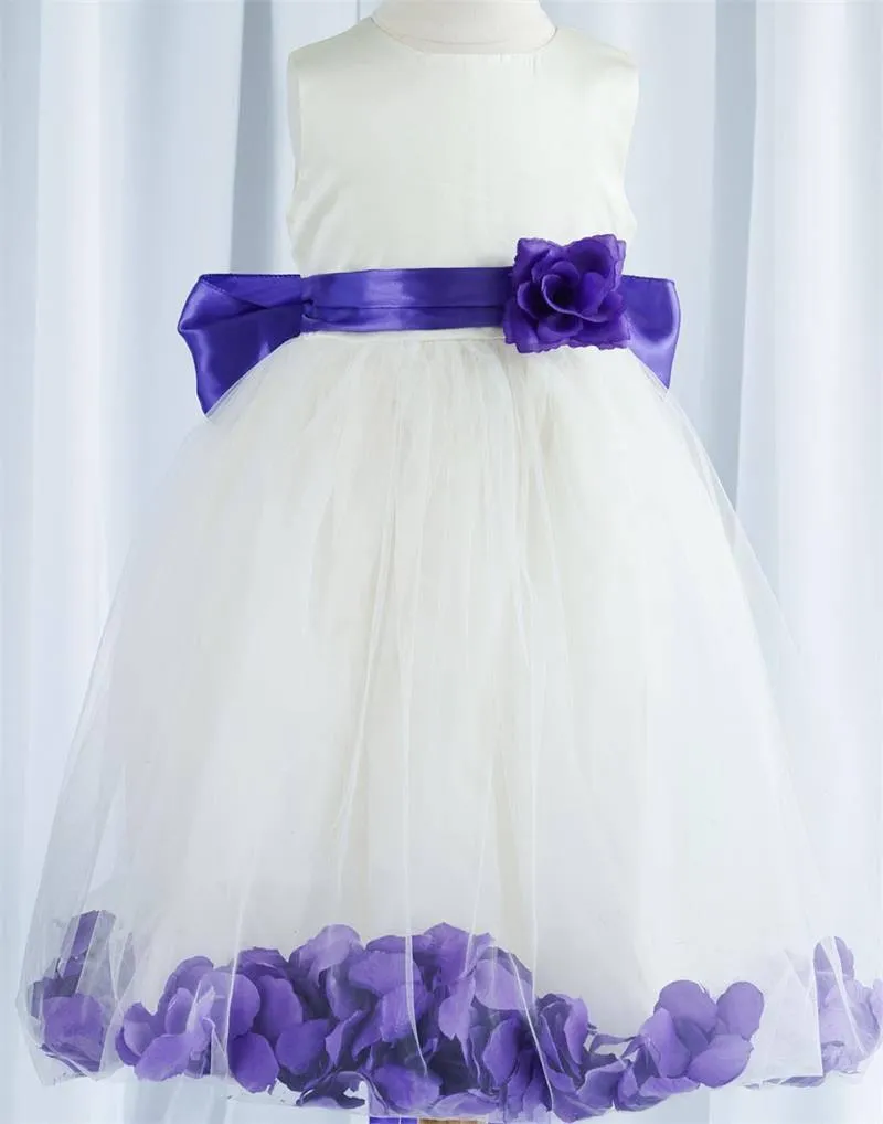 Tulle Overlay Flower Girl Petal Dress - Ivory