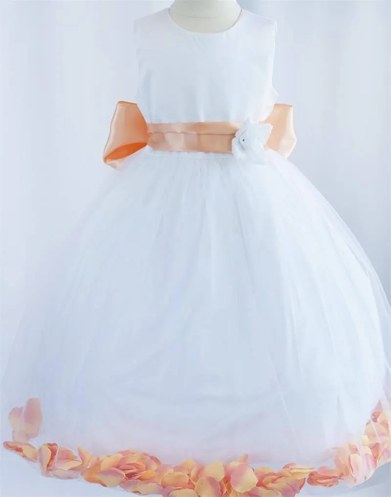 Tulle Overlay Flower Girl Petal Dress - Ivory