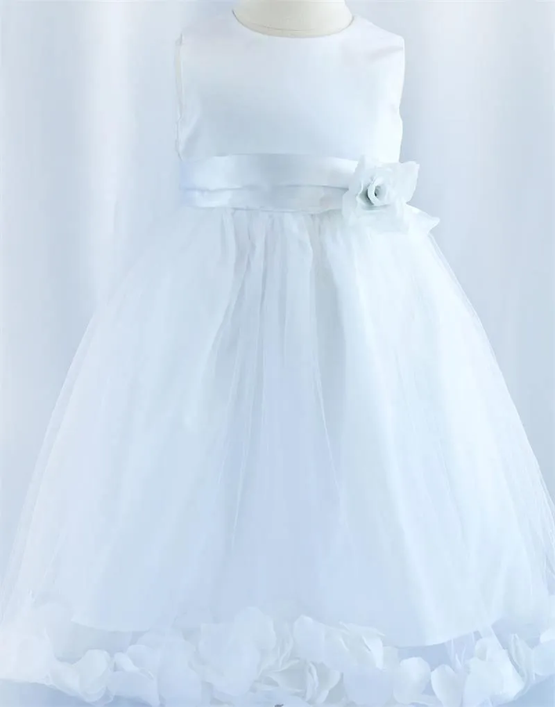 Tulle Overlay Flower Girl Petal Dress - Ivory