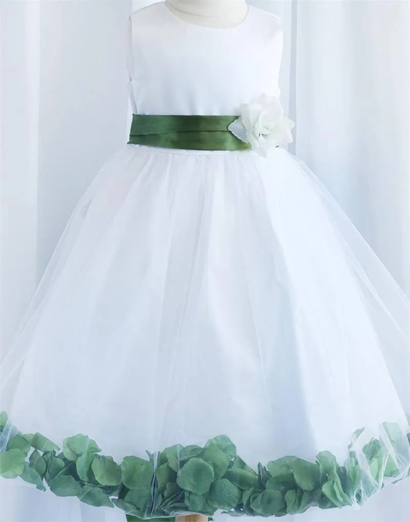 Tulle Overlay Flower Girl Petal Dress - Ivory