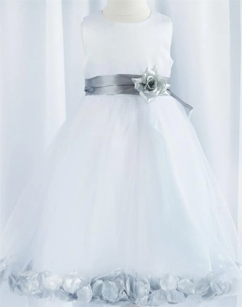 Tulle Overlay Flower Girl Petal Dress - Ivory