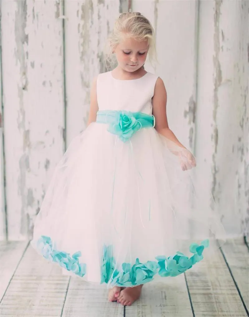 Tulle Overlay Flower Girl Petal Dress - Ivory