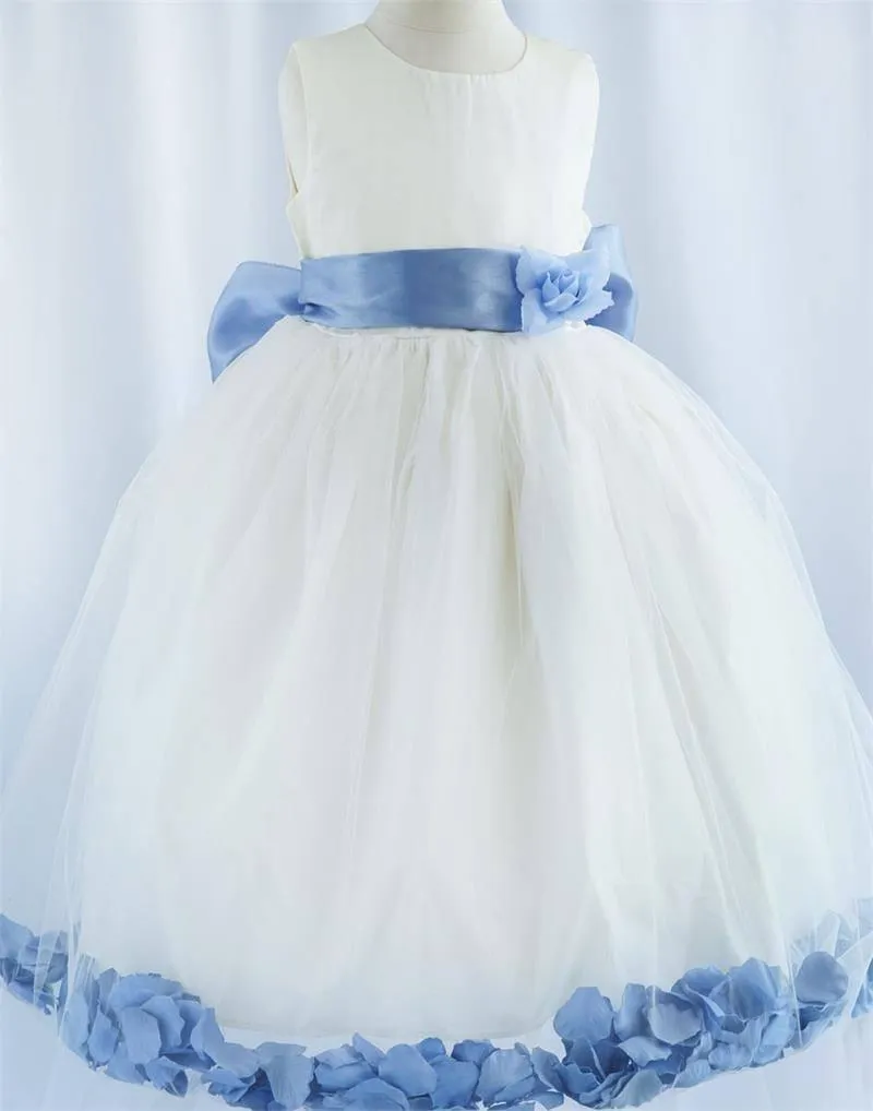 Tulle Overlay Flower Girl Petal Dress - Ivory